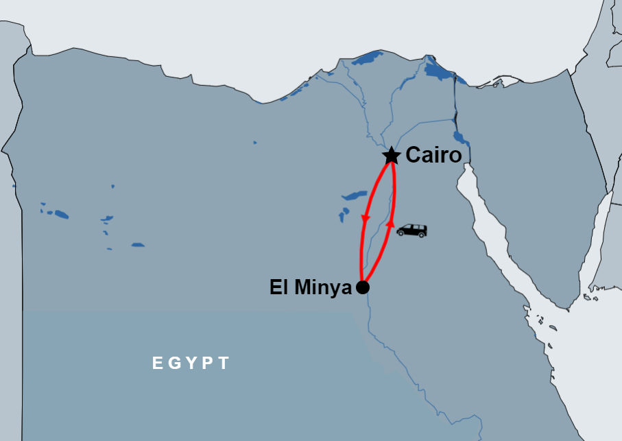 El Minya Day Tour from Cairo by car map El Minya Day Tour from Cairo by car map